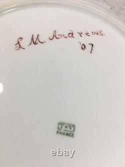 (7) Limoges T & V 8,25 Pouces Plates Handpaintées Avec Des Roses C1905/1907