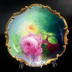 A. Bronssillon Signé, Paire De Roses Peintes À La Main En Porcelaine De Limoges France, Cha