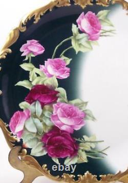 Ancien T & V Limoges Plaque De Chargeur Platter Roses Peintes À La Main Artiste Signé