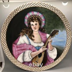 Ancienne Haviland & Co Lady Peinte À La Main Avec Guitare Porcelaine Exquise Assiette