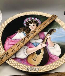 Ancienne Haviland & Co Lady Peinte À La Main Avec Guitare Porcelaine Exquise Assiette