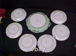 Ancienne Rc Racine Bavaria Porcelaine HP Cake Set Lg Plate & 6 Petite