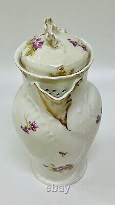 Ancienne théière en porcelaine de Limoges France peinte à la main avec des violettes florales, excellent