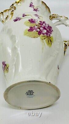 Ancienne théière en porcelaine de Limoges France peinte à la main avec des violettes florales, excellent