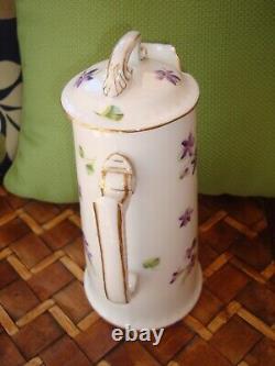 Ancienne théière en porcelaine de Limoges T&V peinte à la main, violette & dorée 9 1/2