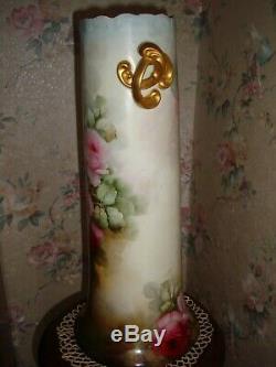 Antique Bavière Vase Peint À La Main, Roses & Gold, Very Large 16 3/4