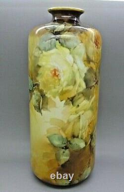 Antique C. 1922 Art Nouveau Hand Painted Artist Signed Roses Gold Vase Rare