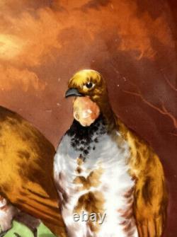 Antique Coronet Limoges Plaque D'oiseau Peinte À La Main Phéasants Sauvages Chargeur Signé
