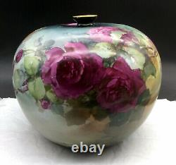Antique Elite Limoges Grande Main Peinte Vase Roses
