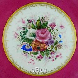 Antique Français Porcelaine De Limoges Peinte À La Main Rose Dessert Plaques Plateau Set D'or