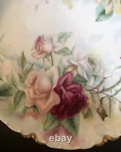 Antique H&c Limoges France Roses Peintes À La Main Chargeur 14d