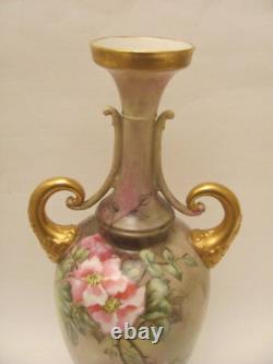 Antique Hand Painted 15.25 Roses Vase Début Des Années 1900