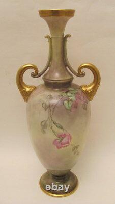 Antique Hand Painted 15.25 Roses Vase Début Des Années 1900