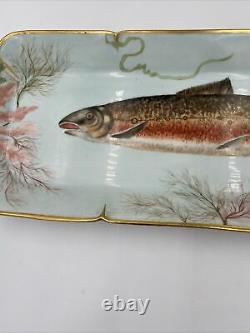 Antique Hand Painted Limoges Haviland Fish Platter Plate Gilt Porcelaine
