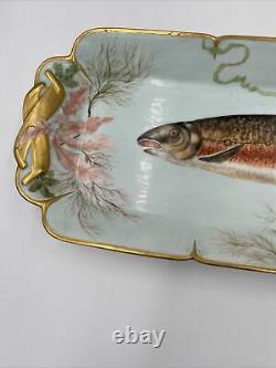 Antique Hand Painted Limoges Haviland Fish Platter Plate Gilt Porcelaine