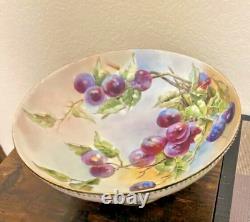 Antique Haviland Limoges Peint À La Main Blueberries Floral Punch Bowl 1893-1930