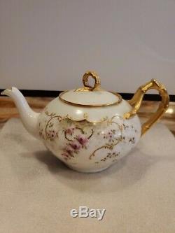 Antique J P L France Limoges Peinte À La Main D'or Gilt Teapot