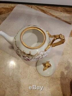 Antique J P L France Limoges Peinte À La Main D'or Gilt Teapot