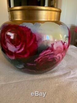 Antique Jardiniere Vase Roses Decores Signé Thomas Jorgensen, Californie