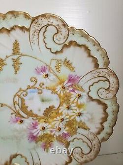 Antique Limoges Cabinet Plate Hand Painted Pink Gold Incrusté