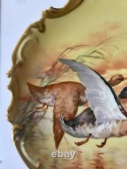 Antique Limoges Coronet 13 Game Bird Charger Artiste Peint À La Main Signé