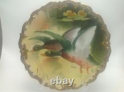 Antique Limoges Coronet Game Bird Charger Plaque Peinte À La Main Signé Guisoye
