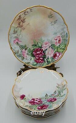 Antique Limoges France Hand Painted Rose Platter Set De 7
