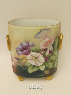 Antique Limoges Peinte À La Main Guerin Cache Pot Vase Pétunia Décoration 1900