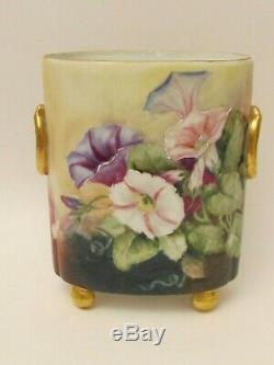 Antique Limoges Peinte À La Main Guerin Cache Pot Vase Pétunia Décoration 1900
