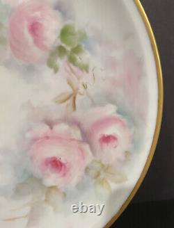 Antique Limoges Plaque De Porcelaine Chargeur Roses Or Peint À La Main Haviland France