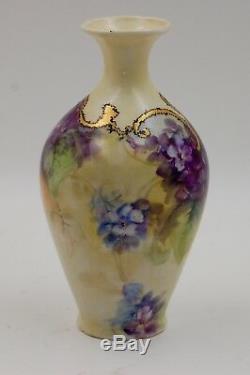 Antique Limoges Violet Peint À La Main Vase