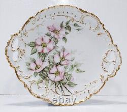 Antique Peint À La Main Al Limoges France Porcelaine Dorée À L'or Floral Platter