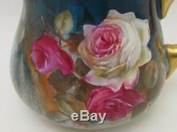Antique Peint À La Main B & H Limoges Roses Cidre Pitcher 1900