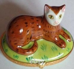 Antique Tiffany & Co Limoges Porcelaine Peinte À La Main Boite À Bague Cat