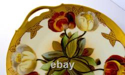 Antique Tv Limoges Pickard Chine Peint À La Mainporcelaine Cake Plate Tulipes Rare