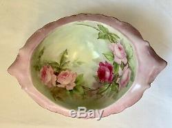 Antique Vintage 9 Limoges Punch Bowl Roses D'or Peint À La Main Rare