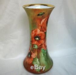 Antiquité D & C Delinieres Porcelaine De Limoges De Chine 11,25 Vase Peint À La Main Coquelicots