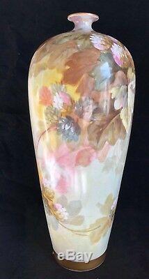 Antiquité Limoges France W Guerin & Co Grand Vase À 14 Armoires Floral Peint À La Main