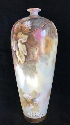 Antiquité Limoges France W Guerin & Co Grand Vase À 14 Armoires Floral Peint À La Main
