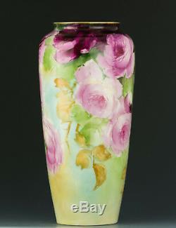 Antiquités Belleek Cac Peint À La Main Roses Vase