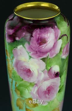 Antiquités Belleek Cac Peint À La Main Roses Vase