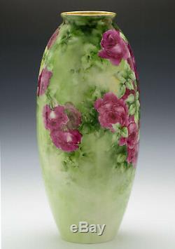 Antiquités Cac Belleek 18,5 Roses Vase Peint À La Main