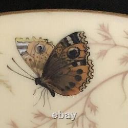Assiette HAVILAND LIMOGES peinte à la main/France/signée/cerf et biche/violettes et papillons