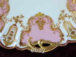 Assiette Haviland Limoges à motif de feuilles en or rose, peinte à la main, modèle Cleo