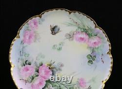 Assiette Limoges Theodore Haviland France peinte à la main avec des fleurs et des abeilles de 8-5/8 pouces