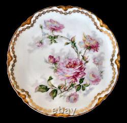 Assiette à double bordure en or Haviland Limoges avec des roses roses H1599