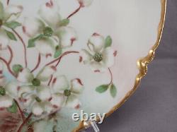 Assiette à gâteau Haviland Limoges signée BG 1899, peinte à la main avec des fleurs de cornouiller et des détails en or.