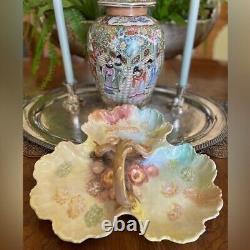 Assiette à trois compartiments en porcelaine florale antique T & V Venice Limoges France