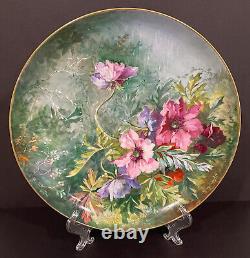 Assiette de charge en porcelaine Haviland Limoges antique peinte à la main, motif floral, France 1892