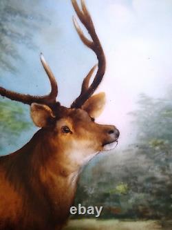 Assiette de chargement T&V Limoges peinte à la main 12 signée Artiste répertorié Elk in woods